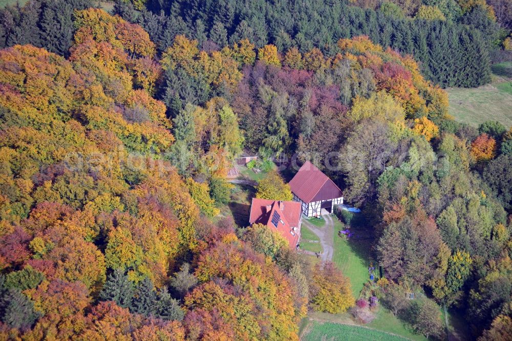 Extertal from the bird's eye view: Autumnal view of the forester's house in Extertal in the state North Rhine-Westphalia