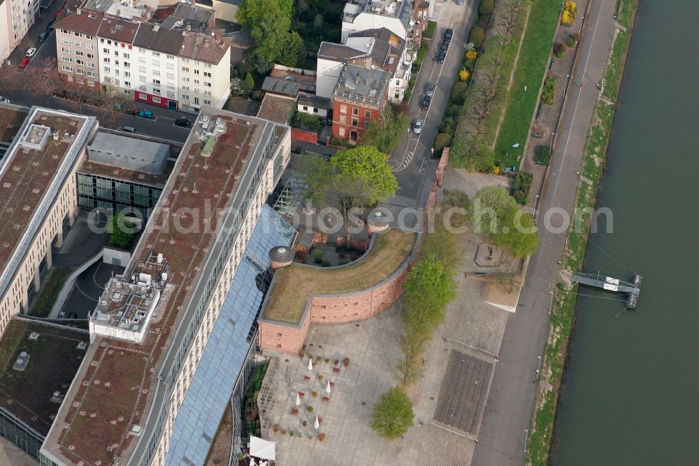 Mainz from above - Fort Malakoff at the Malakoff bar on the shore of the Rhine in Mainz in Rhineland-Palatinate