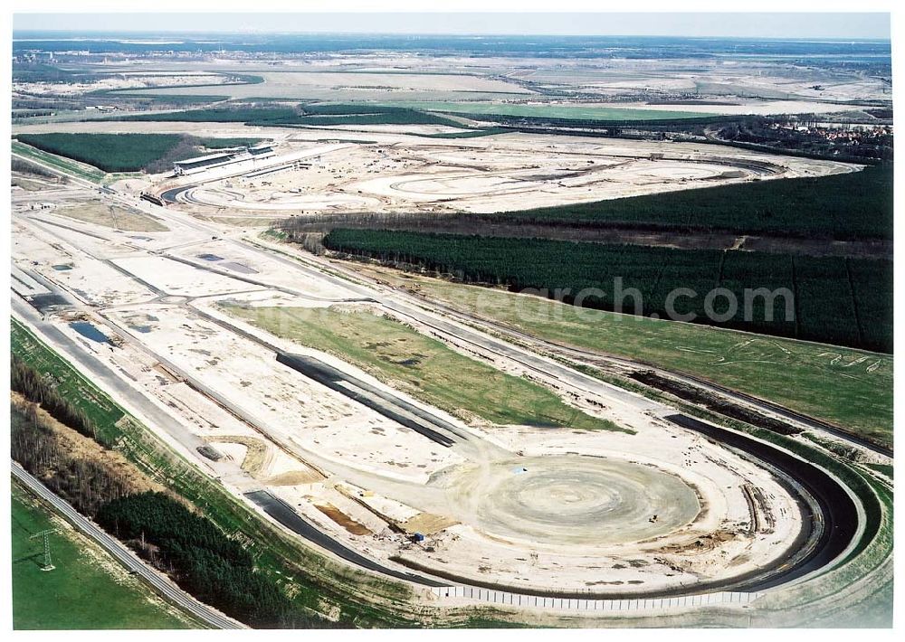 Aerial photograph Klettwitz bei Schwarzheide / Brandenburg - Fortgeschrittene Baustelle des LAUSITZ-Ringes in Klettwitz an der Autobahn Berlin - Dresden.