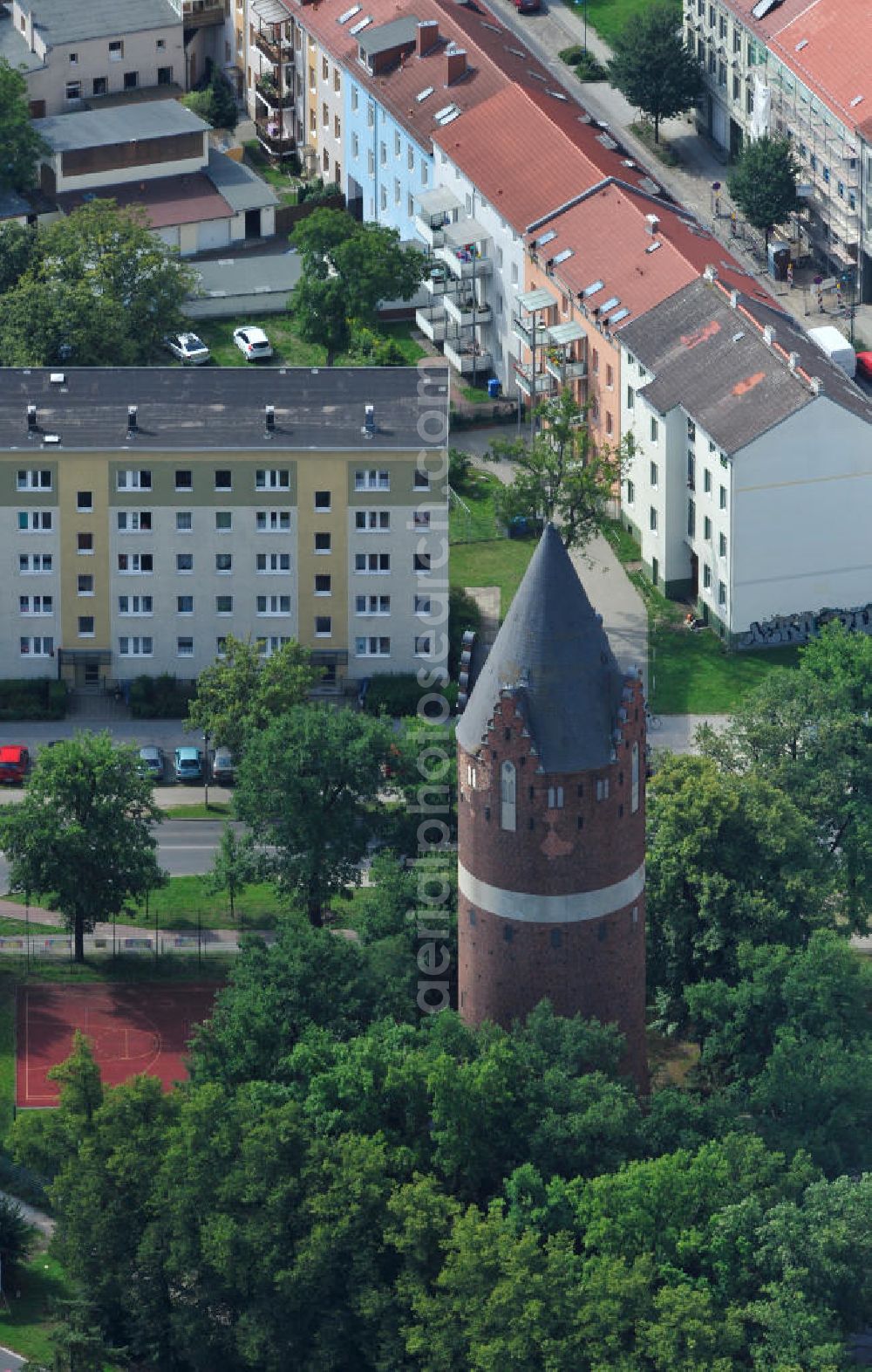 Bernau from the bird's eye view: Look at the water tower of Bernau. The landmarked building was responsible for the pressure exchange in the city's water system