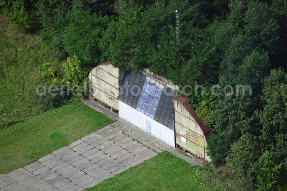 Aerial photograph Werneuchen - View at for recreation and leisure converted former airplane shelter at the airfield in Werneuchen in the federal state of Brandenburg