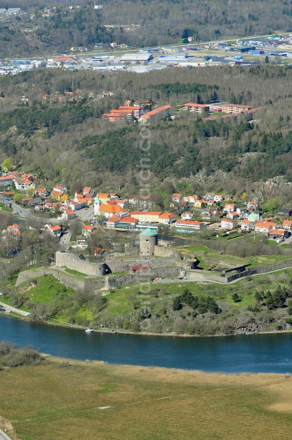 Kungälv from above - Fragments of the fortress Bohus in Kungaelv in Schweden