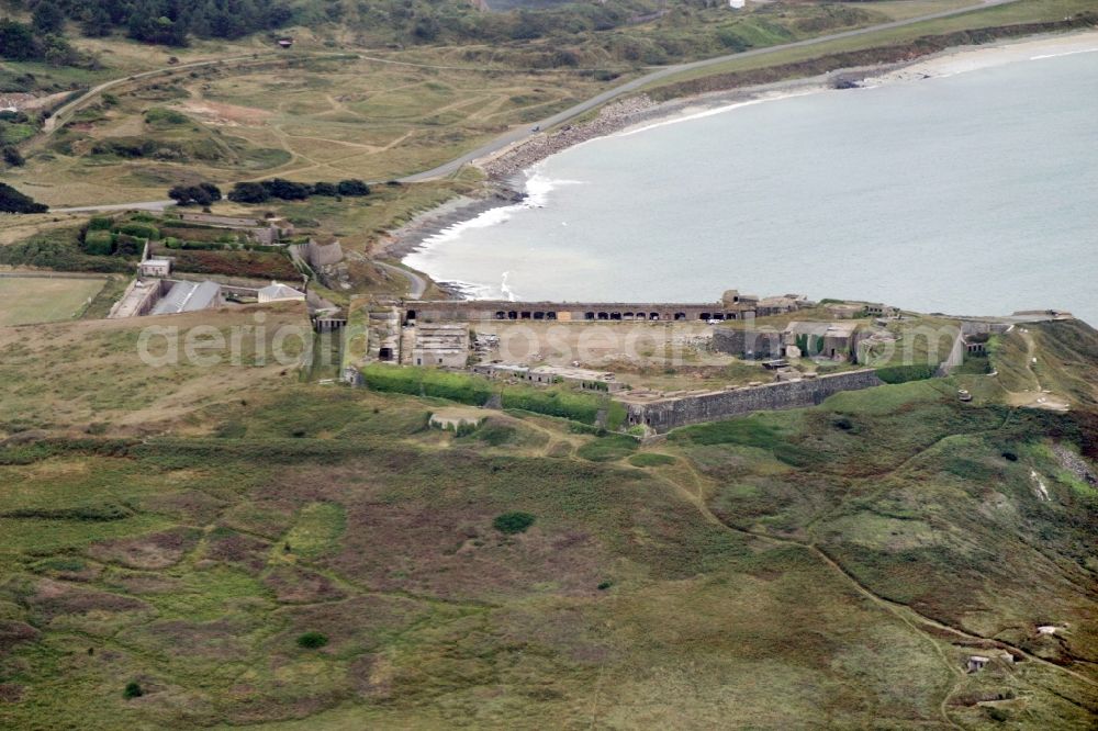 Aldernay from the bird's eye view: Fragments of the fortress Fort Albert in Alderney, Guernsey