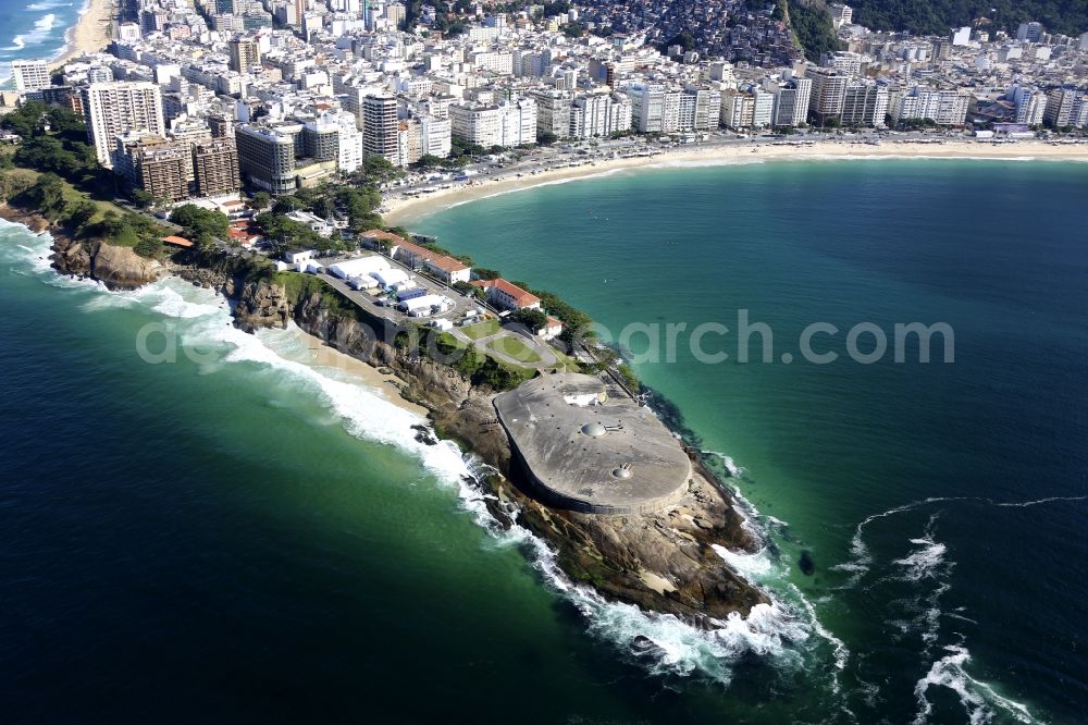 Rio de Janeiro from the bird's eye view: Fragments of the fortress Forte de Copacabana in Rio de Janeiro in Brazil