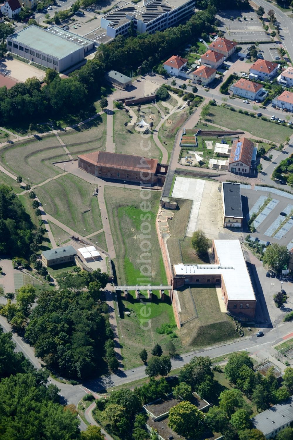 Germersheim from above - Fragments of the fortress in Germersheim in the state Rhineland-Palatinate