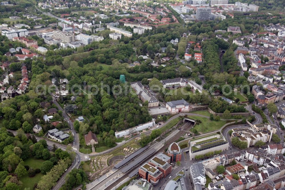 Mainz from above - Fragments of the fortress on Jakobsberg in Mainz in the state Rhineland-Palatinate, Germany