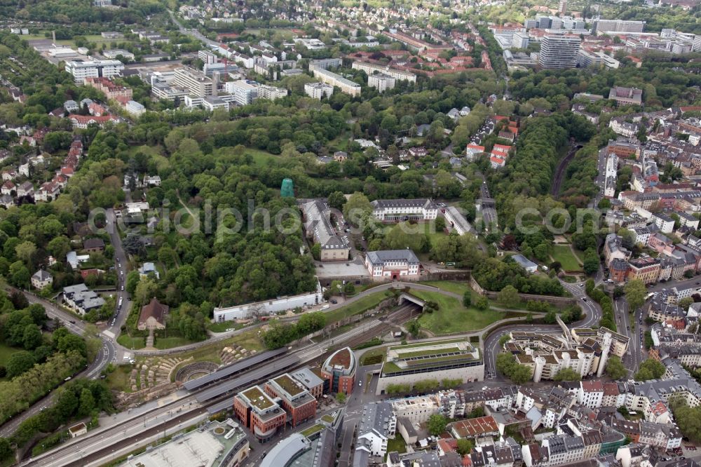 Mainz from the bird's eye view: Fragments of the fortress on Jakobsberg in Mainz in the state Rhineland-Palatinate, Germany