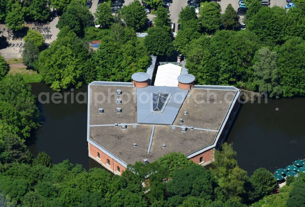 Ingolstadt from above - Fragments of the fortress on Kuenettegraben on lake Schutter in Ingolstadt in the state Bavaria, Germany