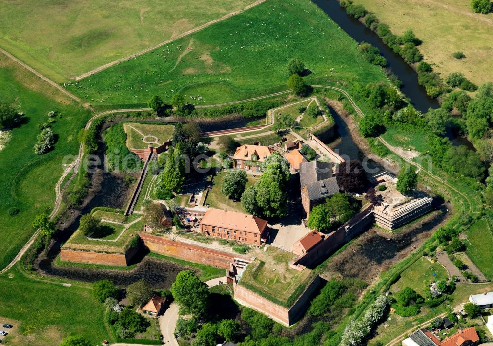 Dömitz from above - Fragments of the fortress Museum Festung Doemitz in Doemitz in the state Mecklenburg - Western Pomerania, Germany