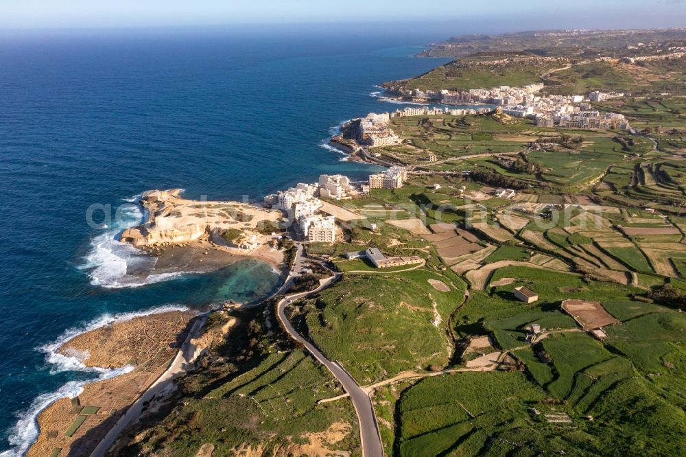 Aerial image Marsalforn - Fragments of the fortress Qolla l-Bajda Battery in Marsalforn in Gozo, Malta