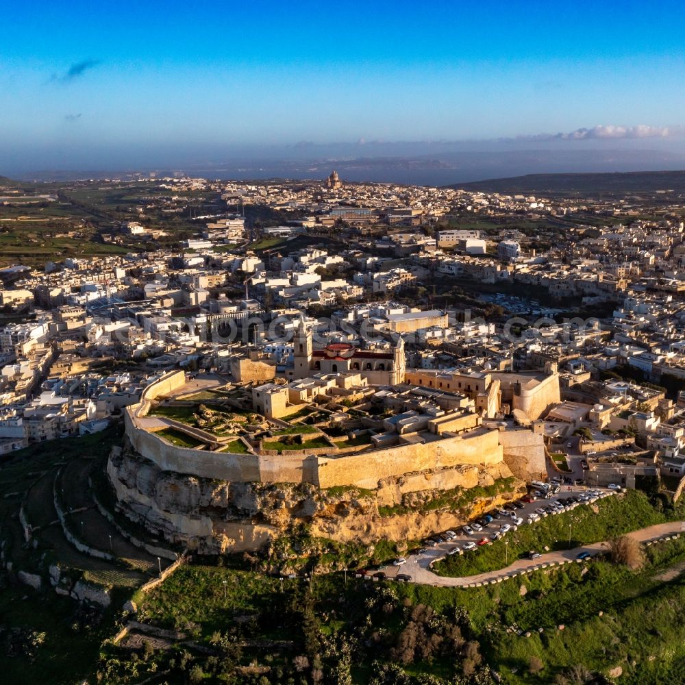 Ir-Rabat Ghawdex from the bird's eye view: Fragments of the fortress in the district Marsalforn in Ir-Rabat Ghawdex in Gozo, Malta