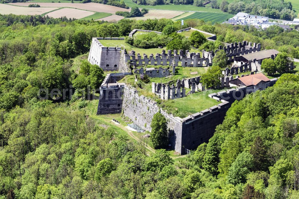 Schnaittach from above - Fragments of the fortress Rothenberg in Schnaittach in the state Bavaria, Germany