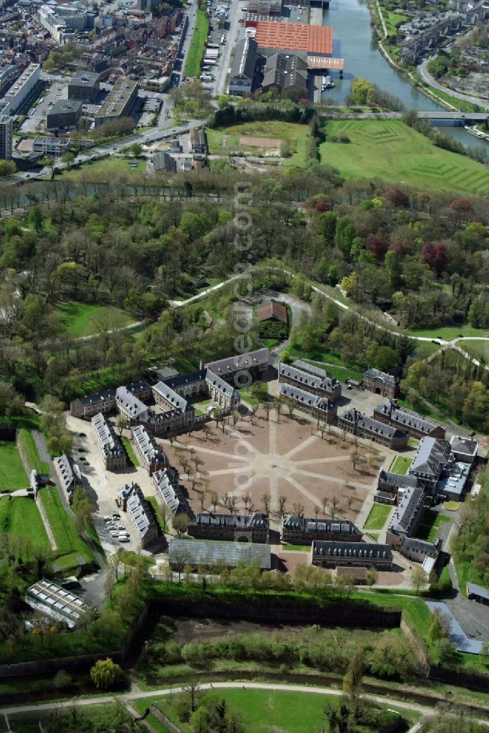 Lille from above - Fragments of the fortress Citadel Lille Avenue du am regiment in Lille in Nord-Pas-de-Calais Picardy, France