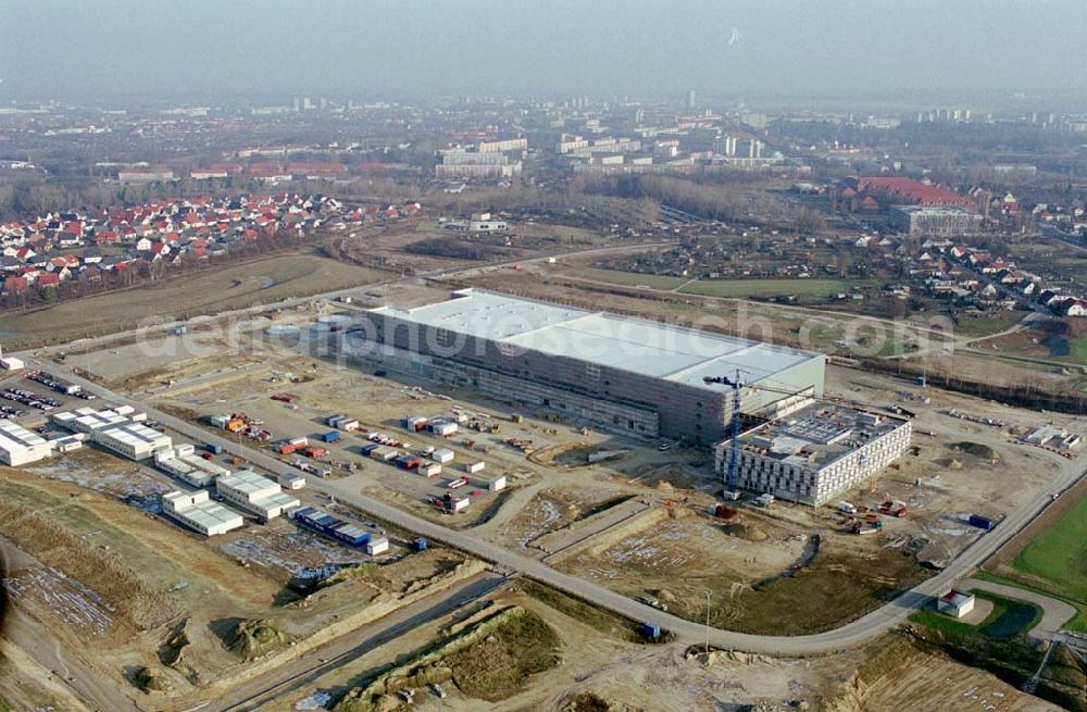 Aerial image Frankfurt-Oder - 18.12.2003 Frankfurt-Oder Mit Baustopp belegte Baustelle,Chipfabrik am südwestlichen Stadtrand von Frankfurt-Oder . Baufirma: M+W Zan der Holding AG Lotterbergstr. 30 70499 Stuttgart Telefon +49 711 8804-0 Telefax +49 711 8804-1309