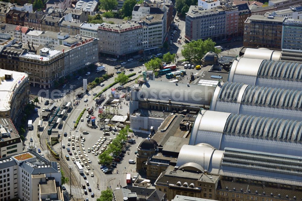 Aerial photograph Frankfurt am Main - View of the Frankfurt Central Station, the largest terminal station of the Deutsche Bahn in the district Gallus in Frankfurt on the Main in the state hesse