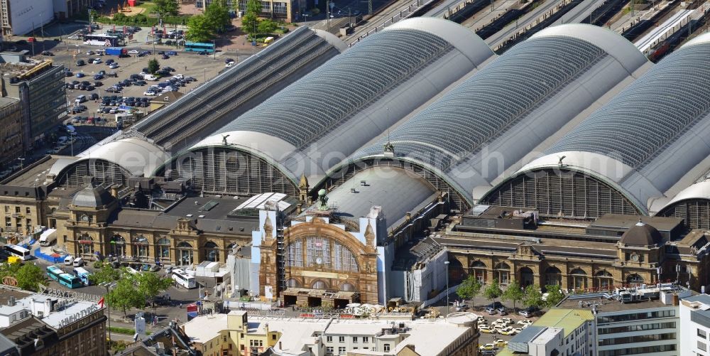 Frankfurt am Main from above - View of the Frankfurt Central Station, the largest terminal station of the Deutsche Bahn in the district Gallus in Frankfurt on the Main in the state hesse