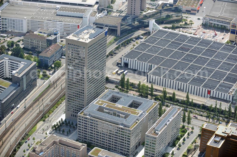 Aerial photograph Frankfurt am Main - Blick auf das Areal am Frankfurter Messegelände. View of the area at the Frankfurt fair grounds.