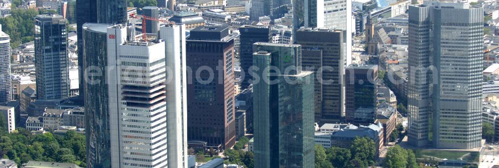 Aerial photograph Frankfurt am Main - Blick auf die Frankfurter Skyline am Main. Das Frankfurter Banken-, und Bürohauszentrum reiht die Mainmetropole in die Liste typische europäischer Hochhausstädte ein. View of the Frankfurt am Main skyline. The Frankfurt banking, and office center joins a list of the main metropolis in the typical high-rise European citys.