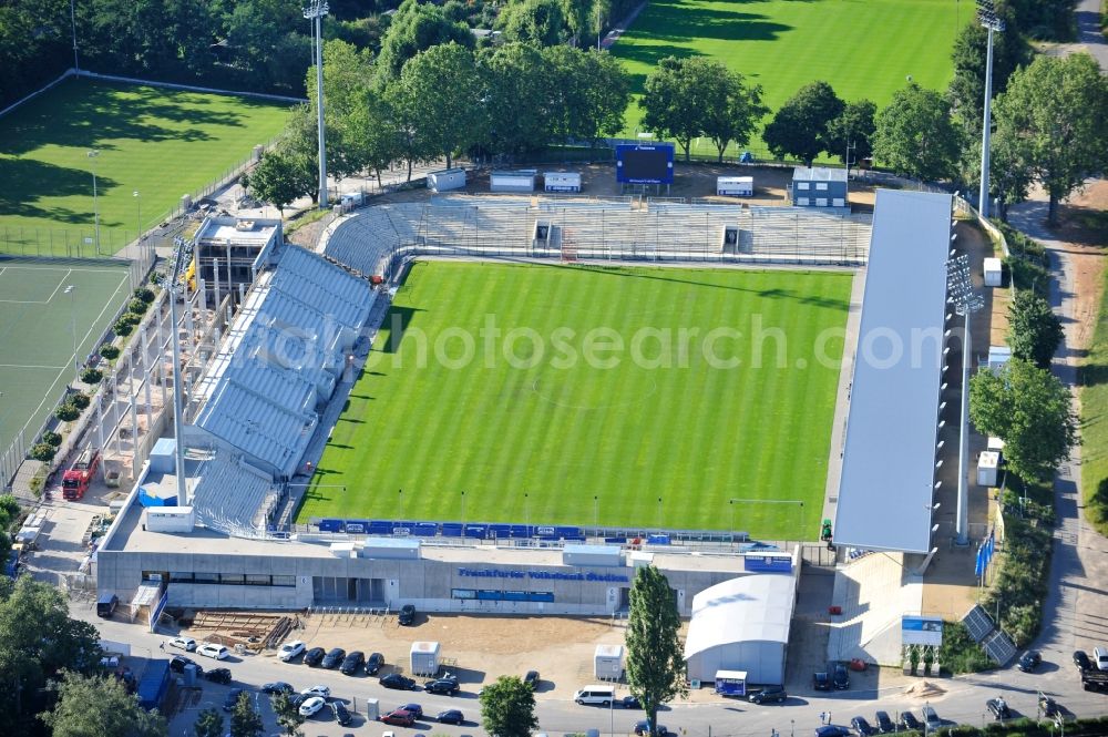 Aerial image Frankfurt am Main - Construction site of the Frankfurter Volksbank Stadium (formerly Stadium on Bornheimer Hang)