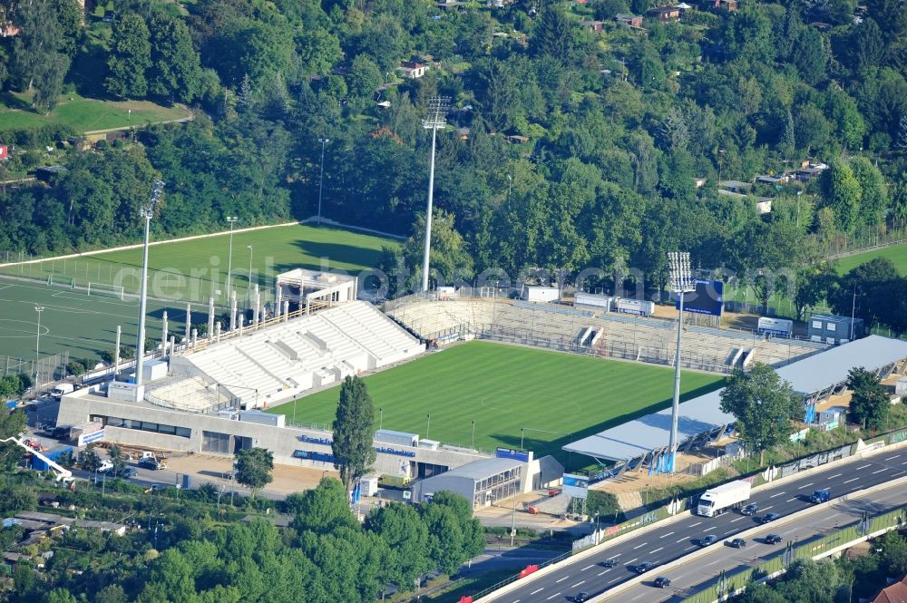 Aerial image Frankfurt am Main - Construction site of the Frankfurter Volksbank Stadium (formerly Stadium on Bornheimer Hang)