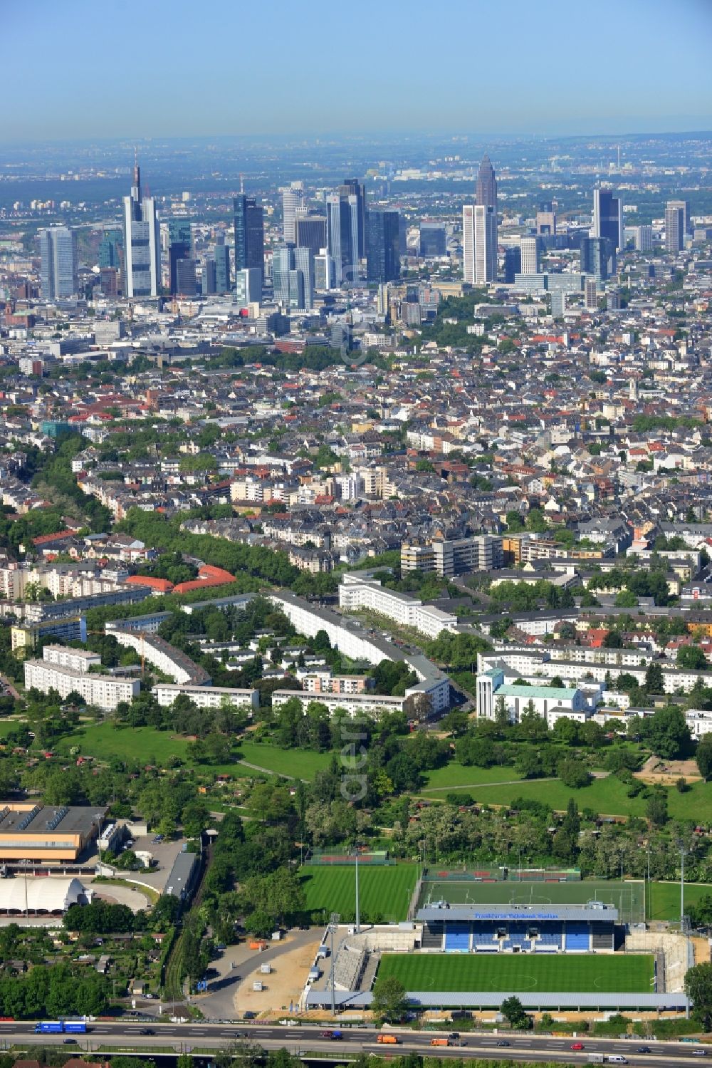 Aerial photograph Frankfurt am Main - Construction site of the Frankfurter Volksbank Stadium (formerly Stadium on Bornheimer Hang)