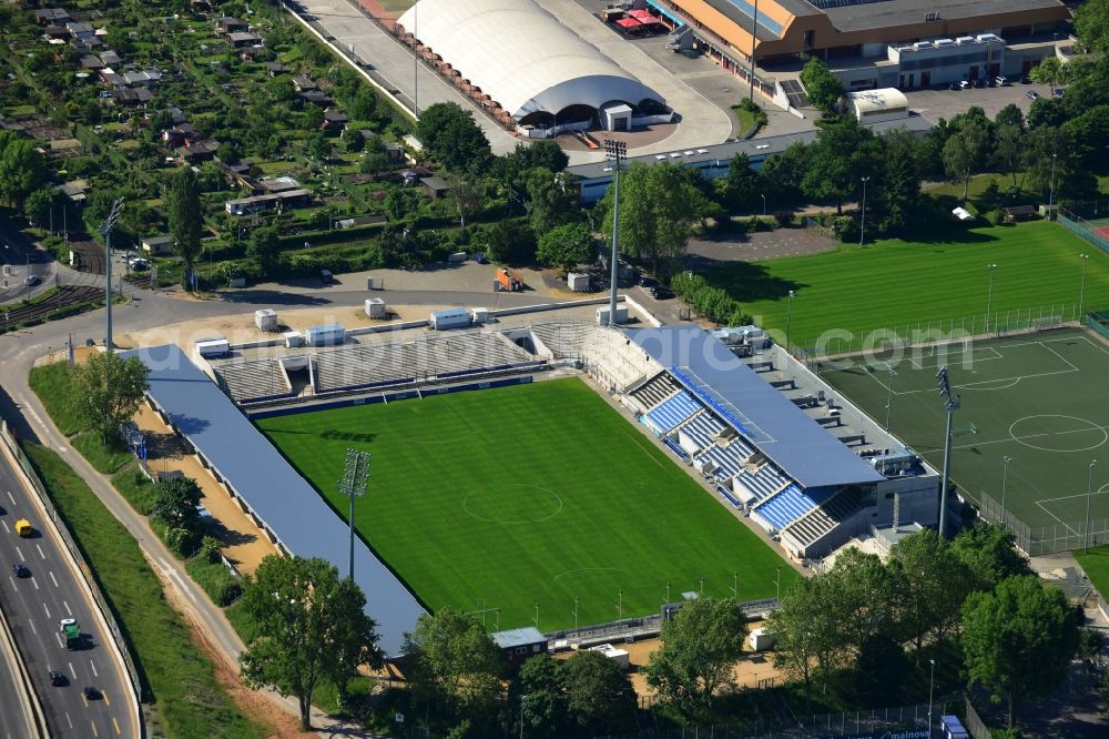 Aerial image Frankfurt am Main - Construction site of the Frankfurter Volksbank Stadium (formerly Stadium on Bornheimer Hang)