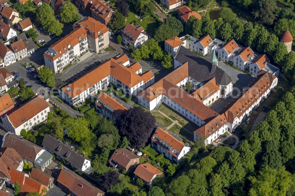 Warendorf from above - The buildings and the grounds of the Franciscan monastery of Warendorf in the state North Rhine-Westphalia