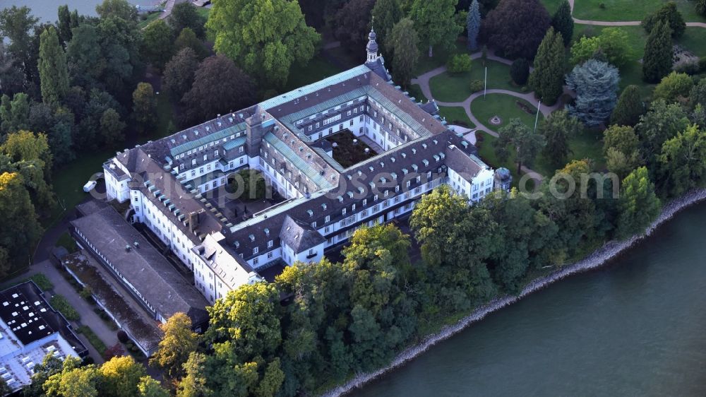 Aerial image Rolandseck - School building of the Franziskus- Gymnasium on island Nonnenwerth in Rolandseck in the state Rhineland-Palatinate, Germany