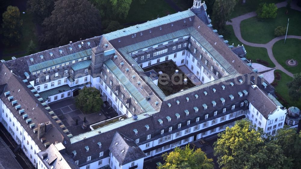 Rolandseck from above - School building of the Franziskus- Gymnasium on island Nonnenwerth in Rolandseck in the state Rhineland-Palatinate, Germany