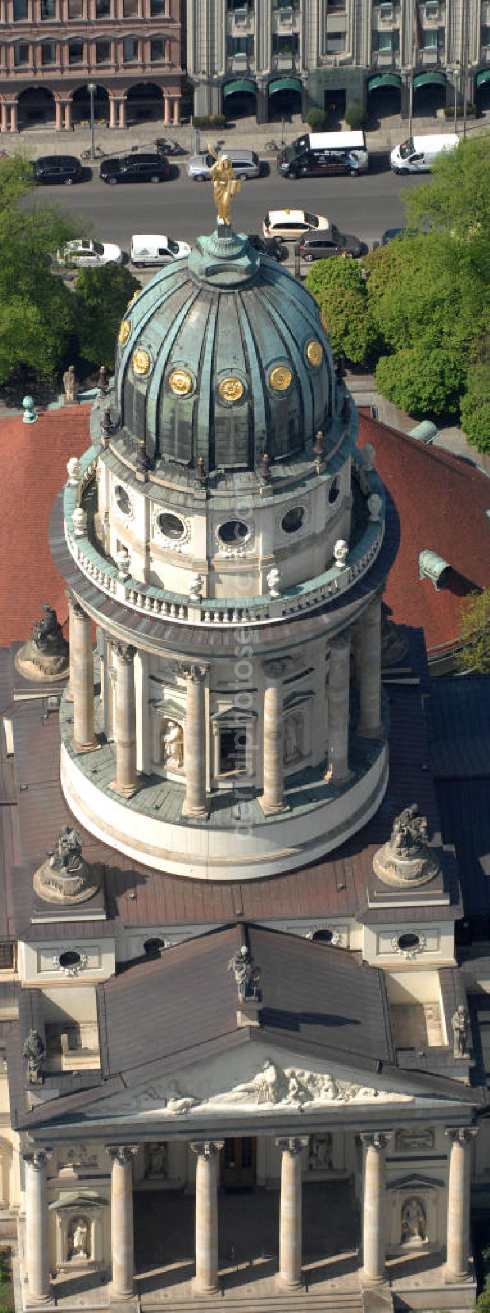 Berlin from above - Blick auf den Französischer Dom am Gendarmenmarkt in Berlin-Mitte. View of the french Cathedral in Berlin-Mitte.