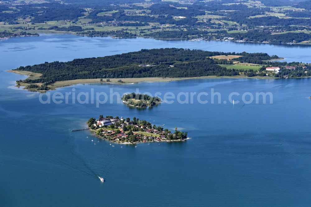 Aerial photograph Chiemsee - Fraueninsel in the Chiemsee in the state of Bavaria, Germany with the abbey of the Benedictine women Frauenwoerth