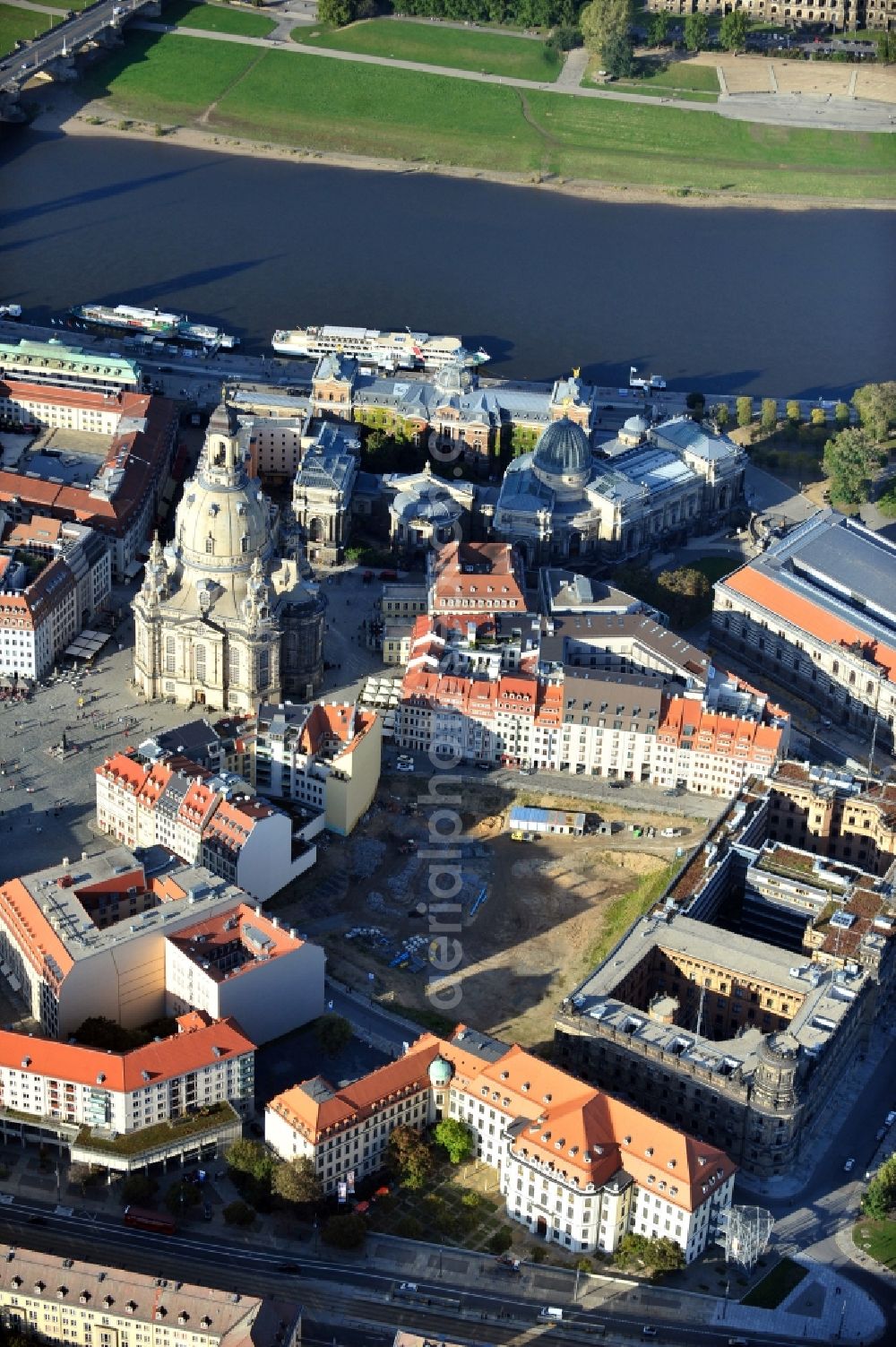 Aerial photograph Dresden - View of the Frauenkirche in Dresden in the state Saxony