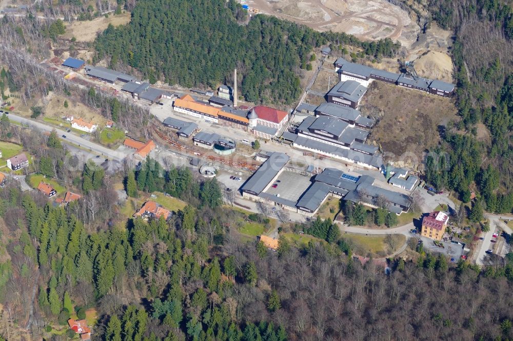 Aerial image Goslar - Conveyors and mining pits at the headframe Rammelsberg in Goslar in the state Lower Saxony, Germany