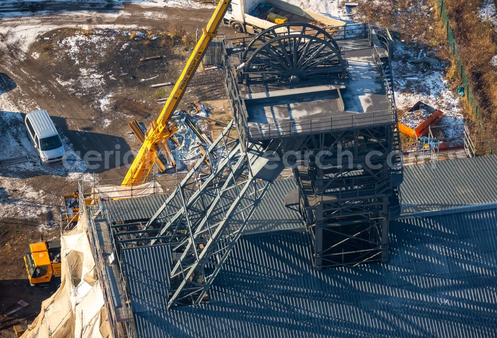 Aerial image Hamm - Conveyors and mining pits at the headframe Zeche Radbod in Bockum-Hoevel in the state North Rhine-Westphalia