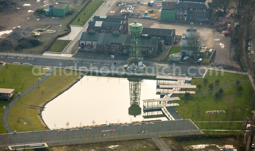 Aerial image Dinslaken - Conveyors and mining pits at the headframe Bergwerk Lohberg in the district Ruhr Metropolitan Area in Dinslaken in the state North Rhine-Westphalia