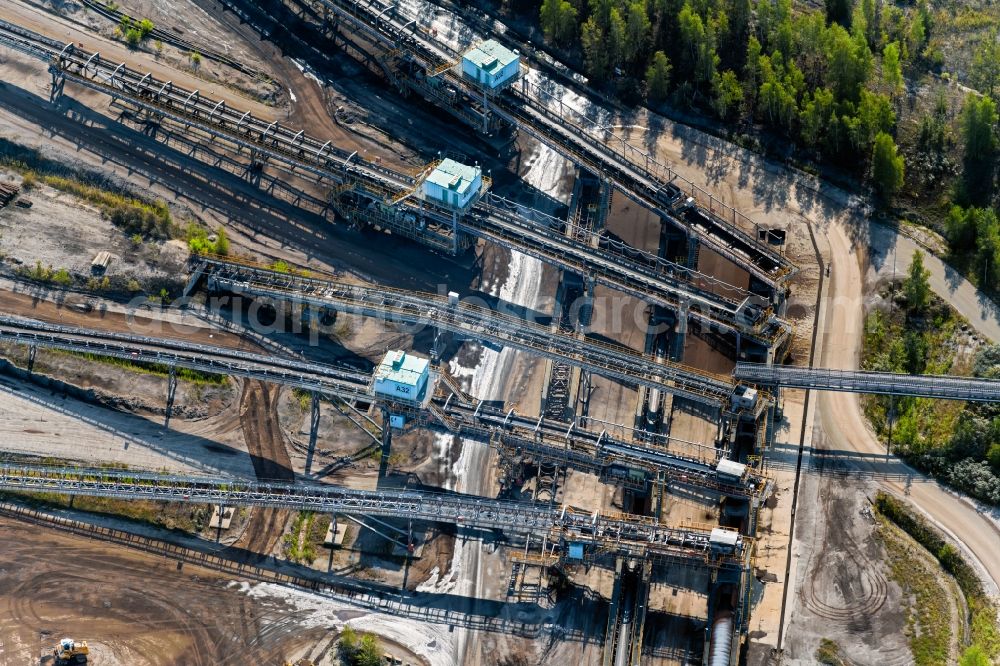 Aerial image Regis-Breitingen - Conveyor belts of a mining dump in the United Schleenhain opencast mine in Regis-Breitingen in the state Saxony, Germany