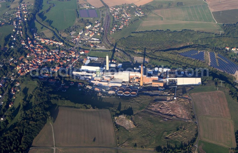 Unterbreizbach from the bird's eye view: Headframe of the mine entrance and the K & S AG in Unterbreizbach in Thuringia