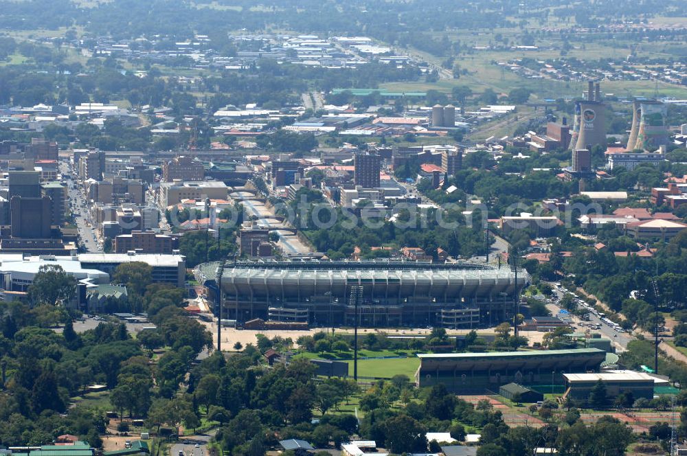 Aerial image Bloemfontein - Blick auf das Free State Stadion im Zentrum von Bloemfontein in Südafrika vor der Fußball-Weltmeisterschaft. View of the Free State Stadium in Bloemfontein in South Africa for the FIFA World Cup 2010.