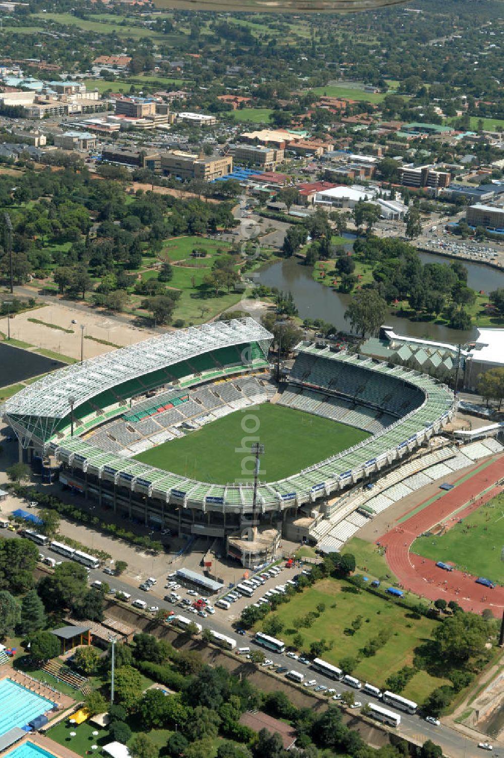 Aerial photograph Bloemfontein - Blick auf das Free State Stadion im Zentrum von Bloemfontein in Südafrika vor der Fußball-Weltmeisterschaft. View of the Free State Stadium in Bloemfontein in South Africa for the FIFA World Cup 2010.