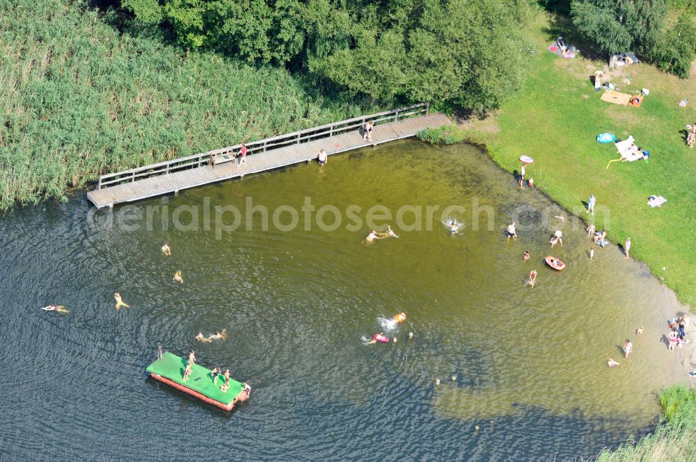 Schorfheide OT Böhmerheide from above - View of pool and beach shores of White Lake in Böhmerheide a district of Schorfheide in Brandenburg