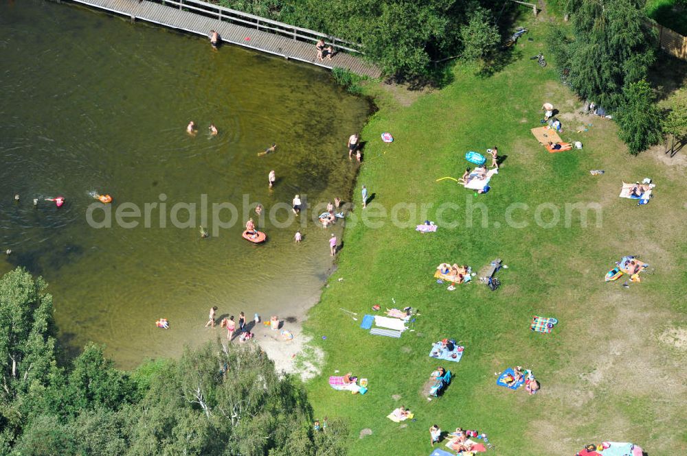 Aerial image Schorfheide OT Böhmerheide - View of pool and beach shores of White Lake in Böhmerheide a district of Schorfheide in Brandenburg