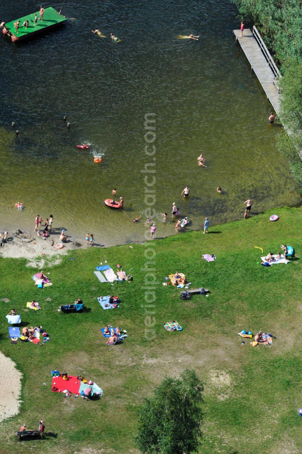 Schorfheide OT Böhmerheide from above - View of pool and beach shores of White Lake in Böhmerheide a district of Schorfheide in Brandenburg