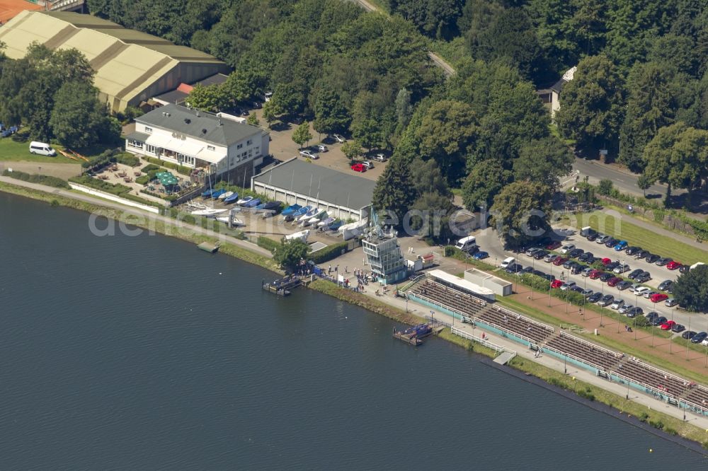 Essen from above - View of the Baldeney Lake in Essen in the state North Rhine-Westphalia. The Baldeney Lake is the largest of the six Ruhr artificial lakes. The Lake has been closed to bathing for decades