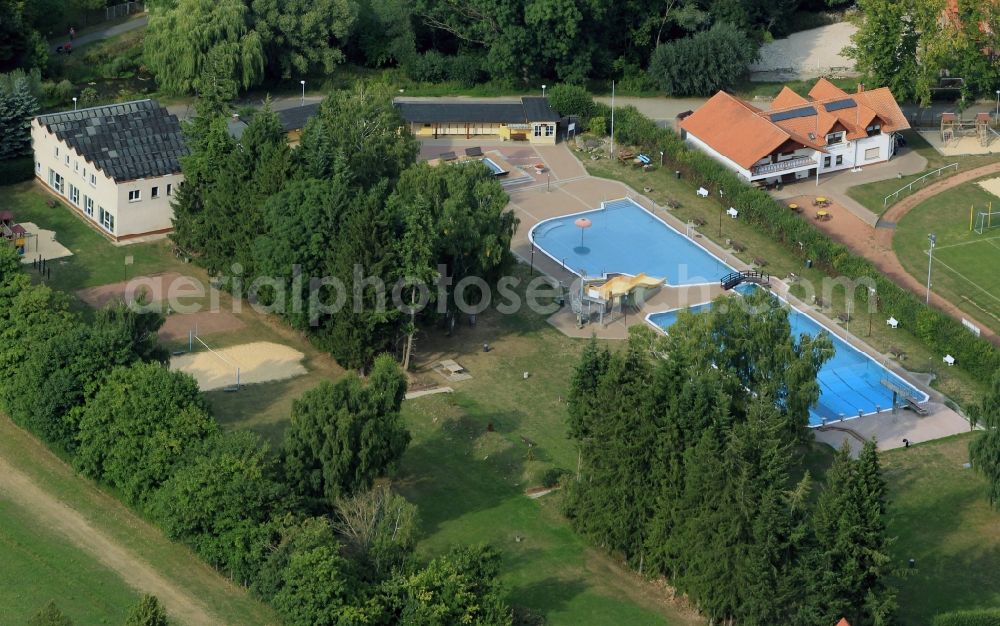 Dingelstädt from above - Outdoor pool by the side of the road Aue in Dingelstaedt in Thuringia