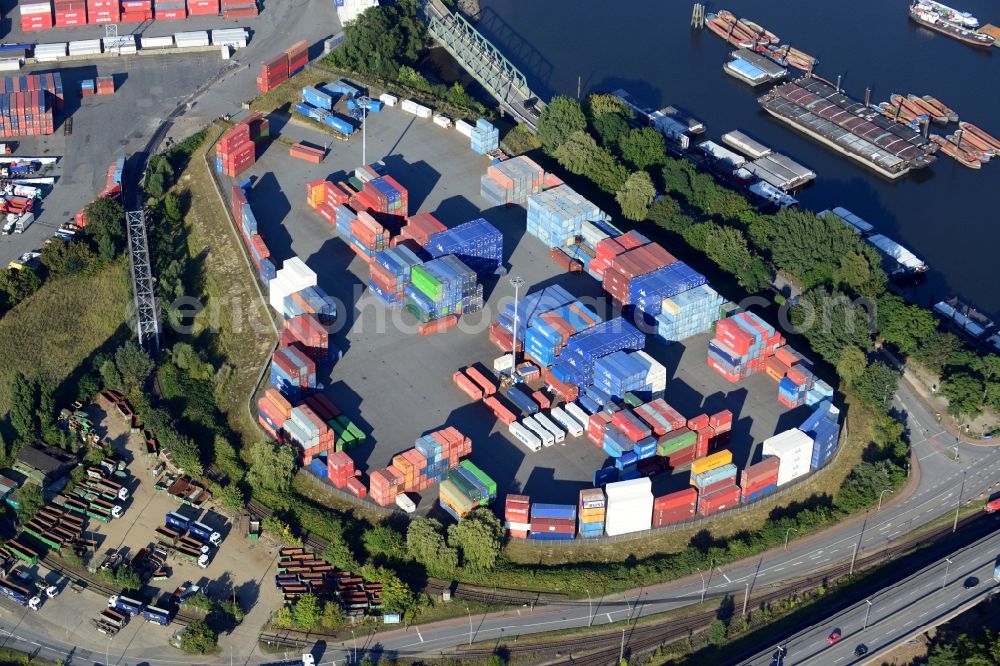 Aerial photograph Hamburg - Open space / container storage at Trave port in Hamburg-Mitte / Steinwerder. A project of the Hamburg Port Authority HPA