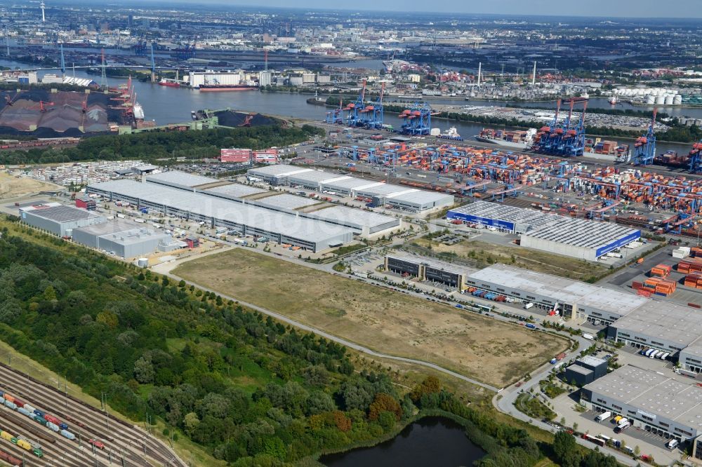 Aerial image Hamburg - Open space freight village FV Altenwerder in Hamburg-Harburg. A project of the Hamburg Port Authority HPA