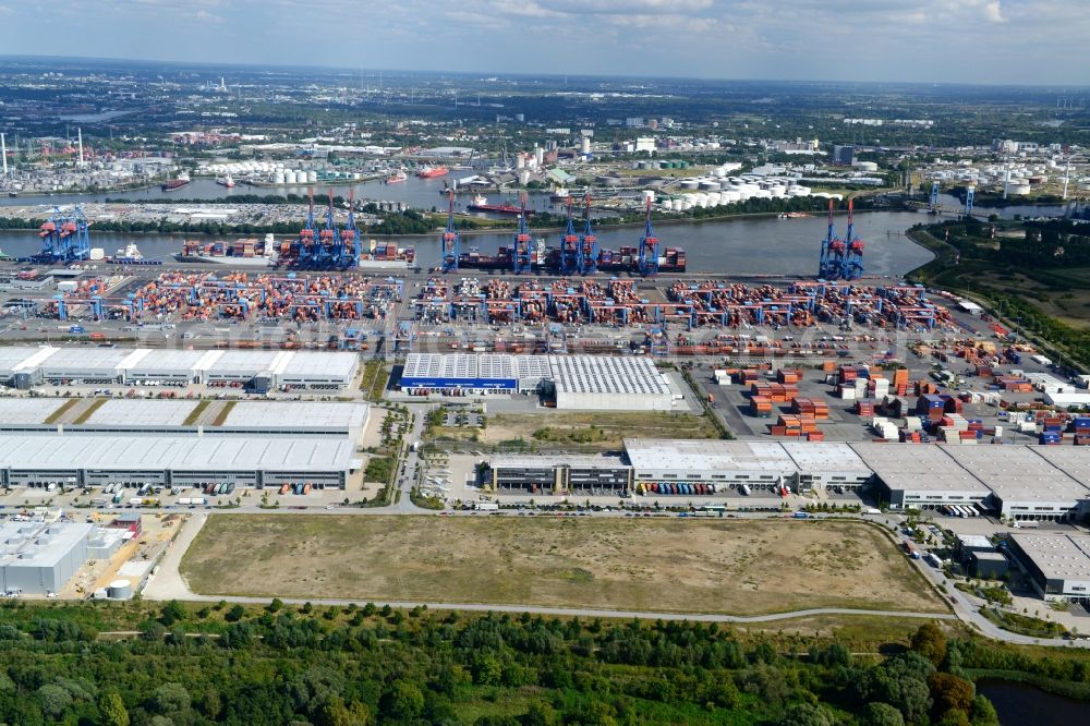 Aerial photograph Hamburg - Open space freight village FV Altenwerder in Hamburg-Harburg. A project of the Hamburg Port Authority HPA