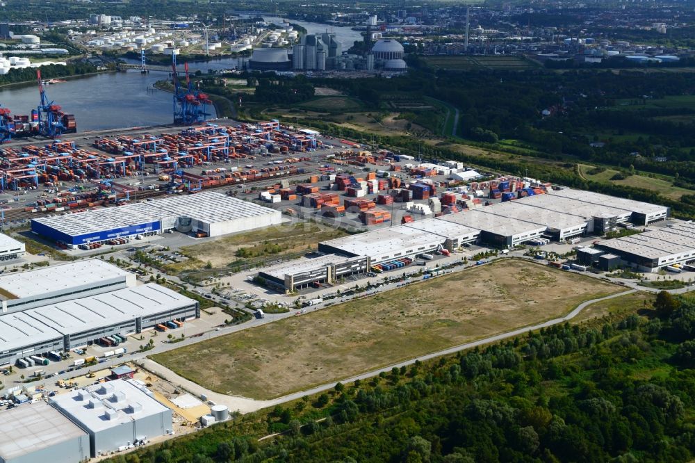 Hamburg from above - Open space freight village FV Altenwerder in Hamburg-Harburg. A project of the Hamburg Port Authority HPA