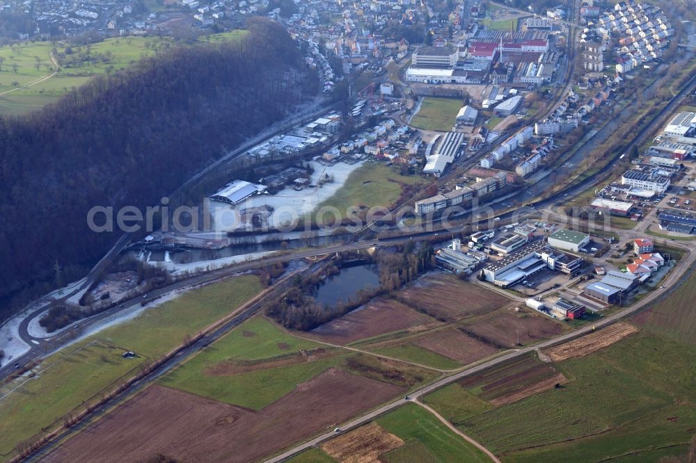 Aerial photograph Lörrach - Open landscape for the new hospital of the administrative district Loerrach in the district Hauingen and the planned Commercial Area Brombach East in Loerrach in the state Baden-Wurttemberg, Germany