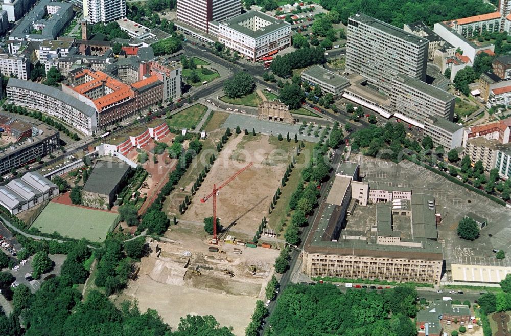 Berlin from above - Outdoor area at the Portal ruins facade of the Anhalt station in the district of Kreuzberg in Berlin